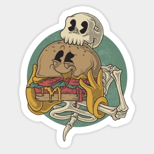 Cartoon retro skull eating burger Sticker